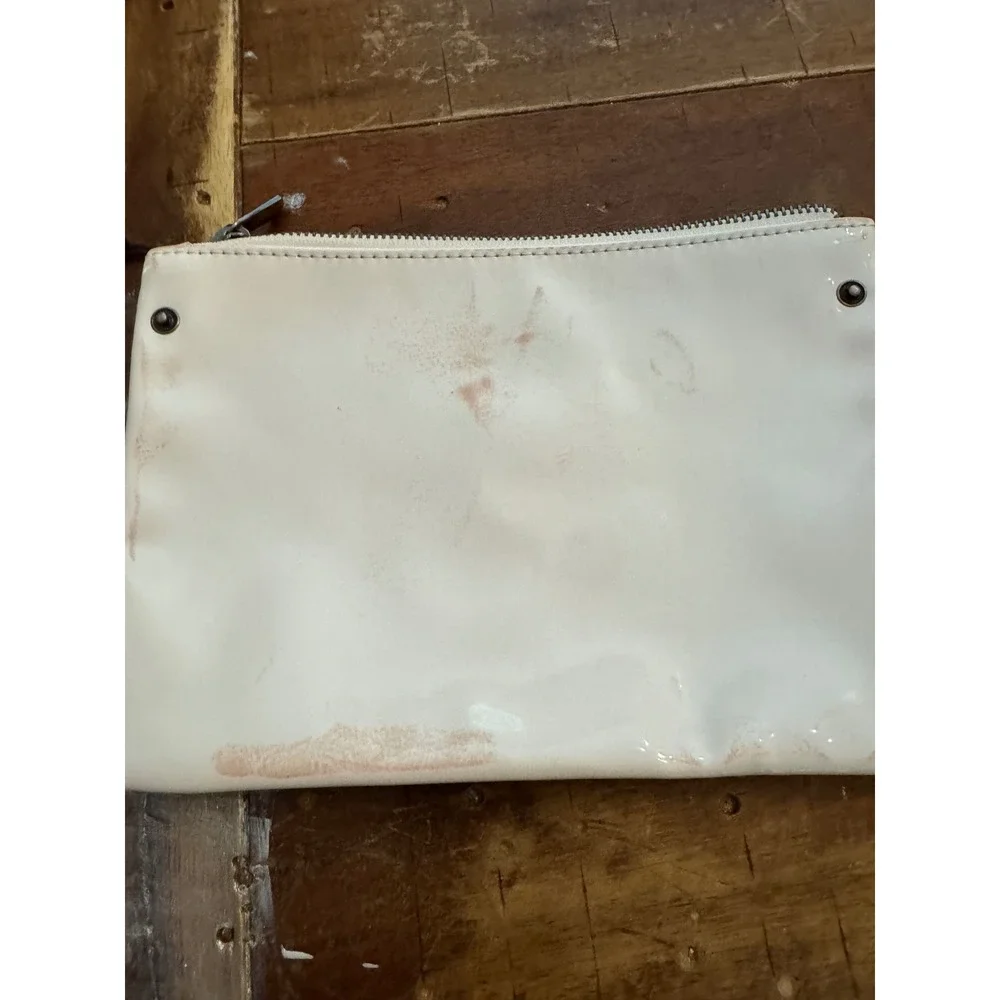 Sam Edelman Cream Patent Leather Zip Top Clutch Bag New With Imperfections